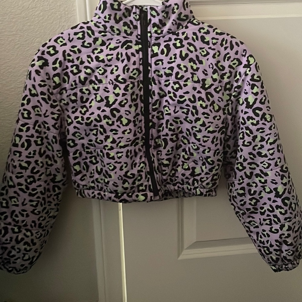 Purple and Green leopard print coat